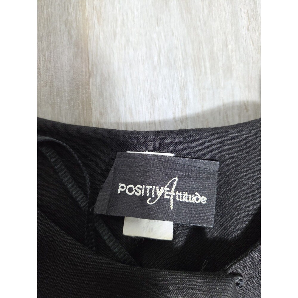 VTG Positive Attitude Black Linen Blend Sheath Dress Button Puff Sleeve 9/10 EUC - Picture 3 of 10